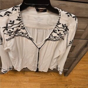 Dex Women's White Blouse with Black Embroidery